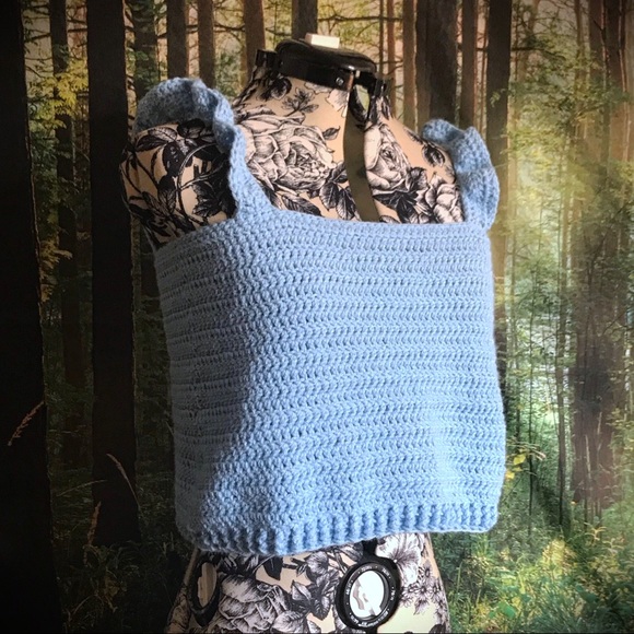 Handmade Blue Crochet Ruffled Crop Top - Picture 1 of 4